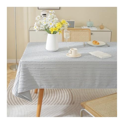 Tischdecke Graublau, Baumwollleinen Tablecloth Streifen Abwaschbare Tischdecke Quadrat 90x90CM für Wohnzimmer, Esszimmer, Balkon, Garten von Skcess