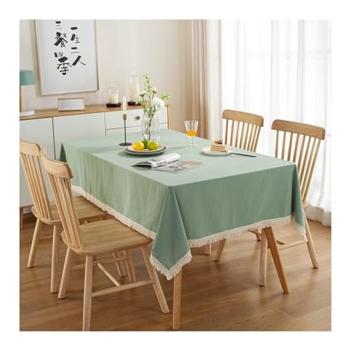 Tischdecke Hellgrün, Baumwolle Tablecloth Einfarbig Mit Quaste Tischdecke Quadrat 140x140CM für Wohnzimmer, Esszimmer, Balkon, Garten von Skcess