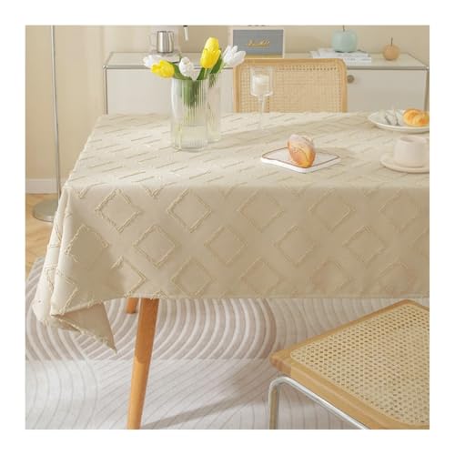 Tischdecke Khaki, Baumwollleinen Tablecloth Kleine Raute Tischdecke Abwaschbar Rechteck 135X180CM für Wohnzimmer, Esszimmer, Balkon, Garten von Skcess