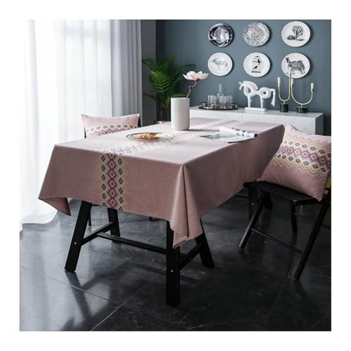 Tischdecke Rosa, Baumwollleinen Tischdecke Abwaschbar Stickerei Tablecloth Rechteck 135X180CM für Wohnzimmer, Esszimmer, Balkon, Garten von Skcess