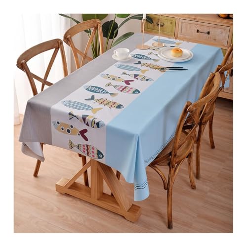 Tischtuch 137X80CM, PVC Tablecloth Fisch Blau Weiß Grau Tischdecke Abwaschbar Rechteck für Wohnzimmer, Esszimmer, Balkon, Garten von Skcess