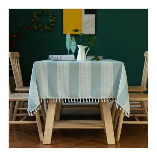 Tischtuch 140x220CM, Baumwollleinen Tischtuch Streifen Himmelblau Tablecloth Rechteck für Wohnzimmer, Esszimmer, Balkon, Garten von Skcess