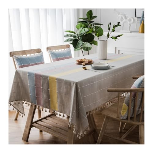 Tischtuch 140x250CM, Polyester Tischdecke Outdoor Karomuster Mit Quaste Mehrfarbig Tischdecke Outdoor Rechteck von Skcess