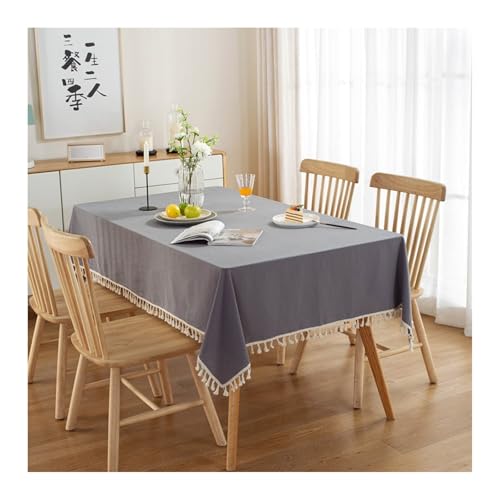 Tischtuch Grau, Baumwolle Abwaschbare Tischdecke Einfarbig Mit Quaste Tablecloth Quadrat 120x120CM von Skcess