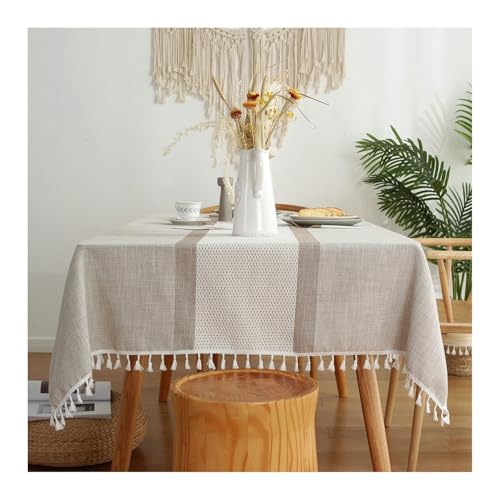 Tischtuch Kaffee, Polyester Tischdecke Abwaschbar Doppelstreifen Tablecloth Rechteck 140x200CM für Wohnzimmer, Esszimmer, Balkon, Garten von Skcess