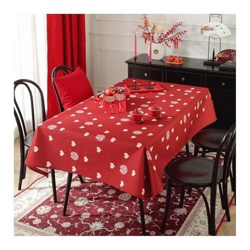 Tischtuch Rot, Polyester Tischtuch Herz Tischdecke Abwaschbar Rechteck 135X300CM für Wohnzimmer, Esszimmer, Balkon, Garten von Skcess