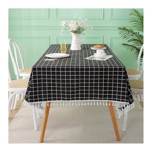 Tischtuch Schwarz, Polyester Tablecloth Karomuster Tischdecke Outdoor Rechteck 140x240CM für Wohnzimmer, Esszimmer, Balkon, Garten von Skcess