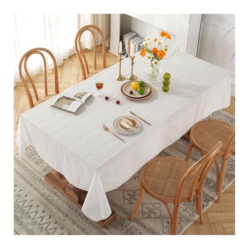 Tischtuch Weiß, Baumwolle Tablecloth Blume Tischdecke Outdoor Rechteck 130x200CM für Wohnzimmer, Esszimmer, Balkon, Garten von Skcess