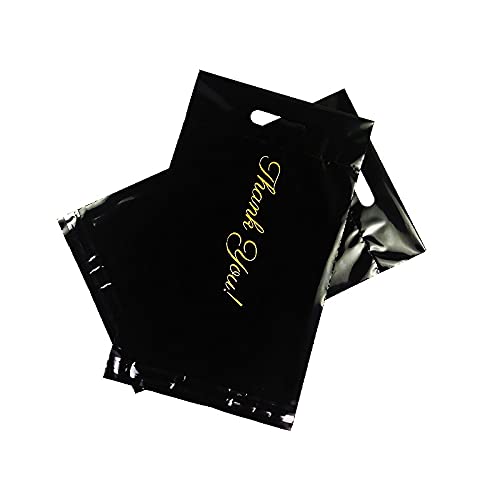 Versandbeutel Blickdicht Plastik, 100 Stück Versandtaschen Einkaufstaschen Kuriertaschen Selbstversiegelnde Poly-Versandtasche mit Logo Express-Beutel Griff Umschlagtaschen(32x41x7 BK Thank you) von Skdvy