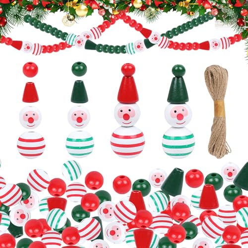 120 Stück Weihnachten Holzperlen Weihnachtsdeko 25mm Runde Holzperlen Schneemann Holzperlen mit Gesicht zum Basteln Gestreifte Bauernhaus Handwerk Perlen DIY Supplies Party Dekor (A) von Skeadex