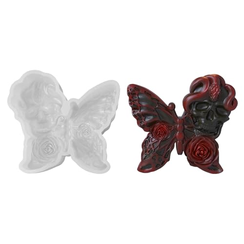 2 Stück Halloween Schmetterling Giessformen Silikon,Totenkopf Schlangenkopf Kerzenform, Horror Halloween Dekoration (Rot) von Skeadex