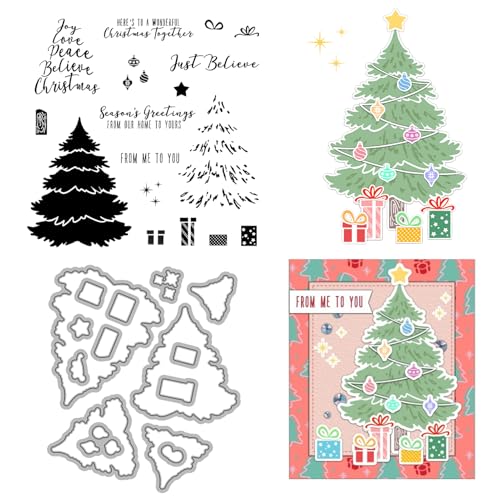 2024 Neue Metall Stanzschablonen Weihnachten, Weihnachten Haus Stempel und Stanzen Set Stanzer Weihnachten Stanzschablone Stanzformen für Weihnachtsdeko DIY Scrapbooking Papier Karten (Baum) von Skeadex