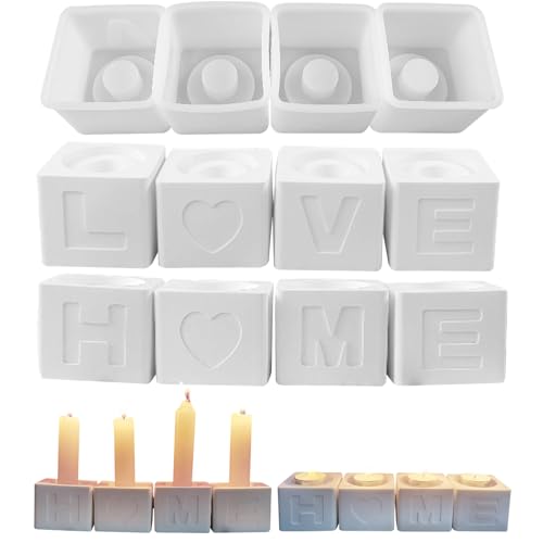 8er Set Silikonform Kerzenhalter LOVE HOME Silikonformen Gießformen Kerzenhalter Buchstaben Silikon Giessform Gipsform zum Gießen Beton Gießform Epoxidharz Form für Stabkerzen und Teelichter von Skeadex