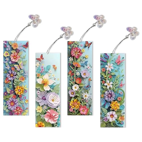 6 Stück Diamond Painting Lesezeichen,4er Diamant Malerei Lesezeichen Basteln Set Frühling Deko Diamond Painting Bookmark Anhänger Lesezeichen Diamond Painting Klein für Kinder Erwachsene (D) von Skeadex