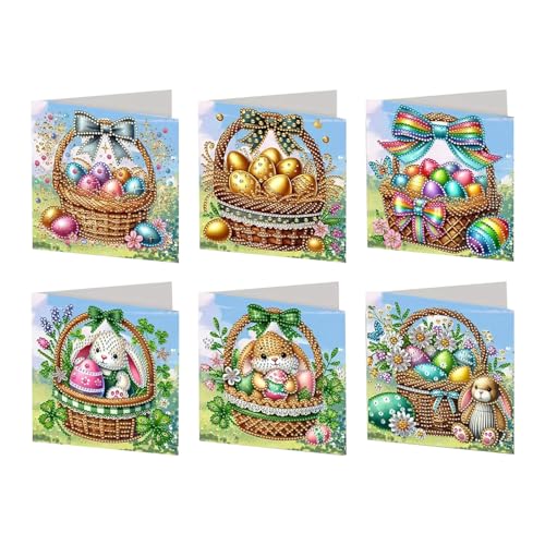 Diamond Painting Ostern,6er Diamond Painting Karten Ostern Osterei Diamond Painting Frühling Diamant Osterhase Diy Malerei Ostern Diamond Painting Grußkarten Geburtstagskarten für Osterdeko (A) von Skeadex