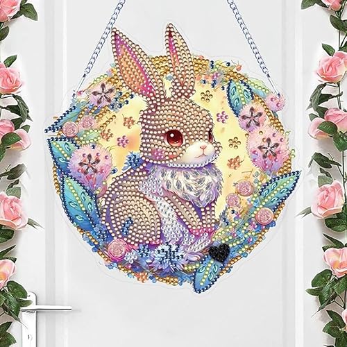 Diamond Painting Ostern Doppelseitig,Diamond Painting Ostern Türkranz Osterei Diamond Painting Anhänger Diamond Painting Frühling Diamond Painting Hase zum Aufhängen Diamant Malerei Basteln (G) von Skeadex