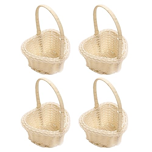 Rustikaler Blumenmädchen Korb Hochzeit Blumenkörbe Mini Blumenmädchen Korb Körbchen mit henkel körbchen Weidenkorb mit Henkel Geflochtener Blumenkorb Hochzeit Deko Party Dekoration (Herz-4pcs) von Skeadex