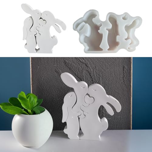 Silikonformen Gießformen Hase,4 Stück Familie Silikonform Hase mit Liebe Ostern Hase Gießform Osterhase Beton Zum Gießen Gießformen Ostern Giessform Silikon Ostern Hase Gießformen Silikon für DIY von Skeadex