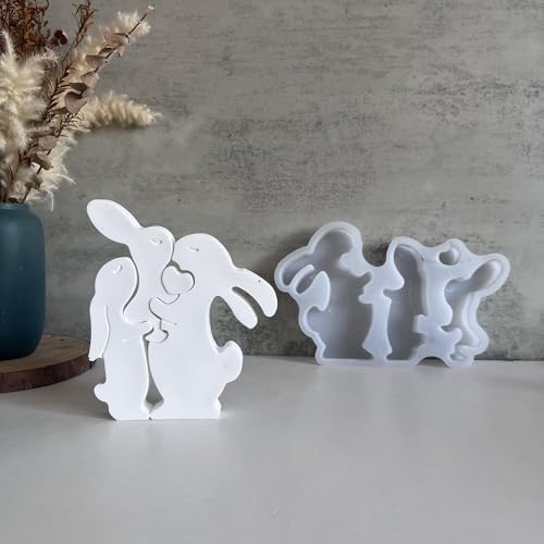 Silikonformen Gießformen Hase,4 Stück Familie Silikonform Hase mit Liebe Ostern Hase Gießform Osterhase Beton Zum Gießen Gießformen Ostern Giessform Silikon Ostern Hase Gießformen Silikon für DIY von Skeadex