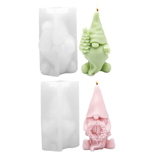 Silikonformen Gießformen Weihnachten, 2 Stück 3D Silikonform Weihnachten Zwerg, DIY Kerzen Gießform Wichtel, Silikon Kerzenform Zwerg Hände Halten Weihnachtsbaum und Girlande für Handarbeit (2pcs) von Skeadex