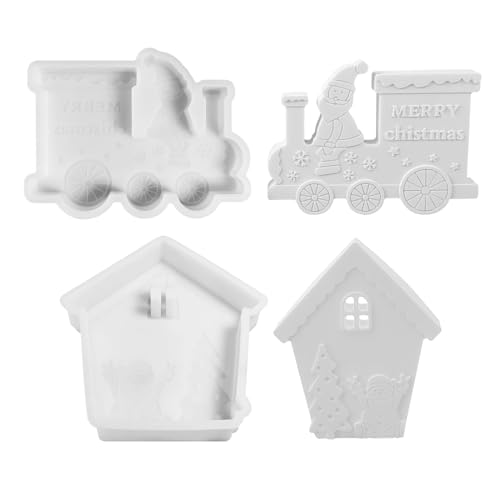 Silikonformen Gießformen Weihnachten, Weihnachtsmann Zug Silicone Moulds, Silikonform Weihnachten Kerzen Haus, DIY Silikon Gießform für Weihnachten (A+B) von Skeadex