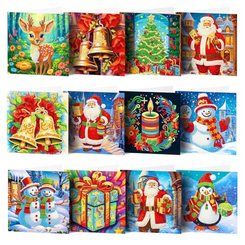 Skeadex 12 Stück Diamond Painting Weihnachten Karten DIY Diamant Painting Malerei Weihnachtskarten Geschenkkarte Handgefertigte Grußkarten DIY Karten Für Weihnachten Festivals Neujahr (A) von Skeadex