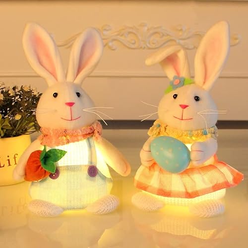 Skeadex 2 Stück Osterdeko Hase Figuren, Ostern Deko Hase Figuren mit LED-licht LED Osterhasen Deko Osterdeko Tisch Beleuchteter Hase Wichtel Ostern Figuren Batterien für Garten Fenster Tisch Deko von Skeadex