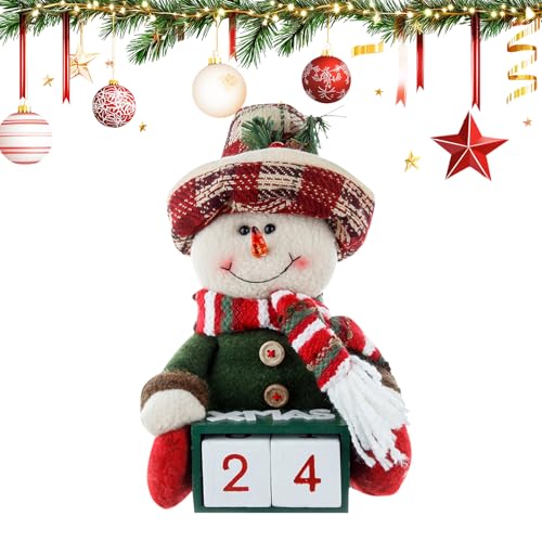 Skeadex Adventskalender Holz,Santa Plüsch Holz Adventskalender Stehender Countdown Kalender Weihnachten Zahlen Adventskalender Schneemann Weihnachtsfiguren Kalender für Adventsdeko Tischdeko (B) von Skeadex