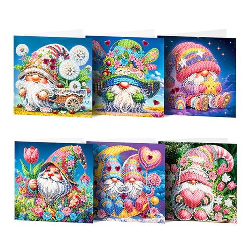 Skeadex Diamond Painting Ostern,6er Diamond Painting Karten Ostern Zwerg Diamond Painting Frühling Diamant Osterhase Diy Malerei Ostern Diamond Painting Grußkarten Geburtstagskarten für Osterdeko (B) von Skeadex