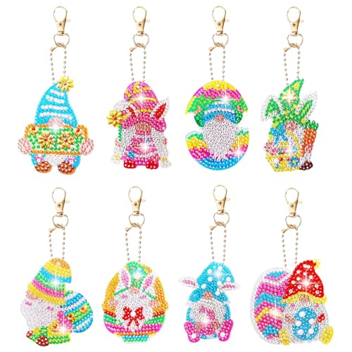 Skeadex Diamond Painting Ostern Doppelseitig Basteln Set,10 Stück Frühling Deko Ostereier Diamond Painting Schlüsselanhänger Osterhase Diamant Malerei Basteln für Kinder Ostern Geschenke (C) von Skeadex