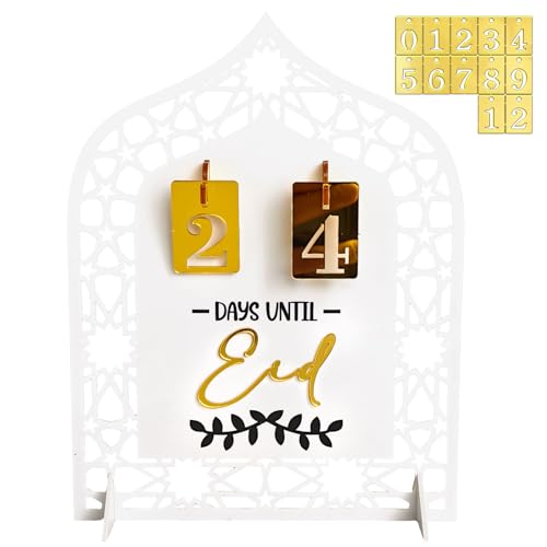 Skeadex Ramadan Deko Adventskalender, Ramadan Kalender zum Befüllen mit LED-Licht und 30 Schubladen, Umrah Mubarak Deko Adventskalender zum Befüllen Holz Ramadan Countdown Kalender Kinder Familien (G) von Skeadex