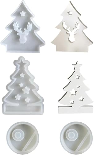 Skeadex Silikonform Weihnachten Haus, 4 Stück Mini Silikonform Haus, DIY Silikonform Häuser Gießform, für Garten Party Weihnachts Dekoration (Weihnachtsbaum) von Skeadex