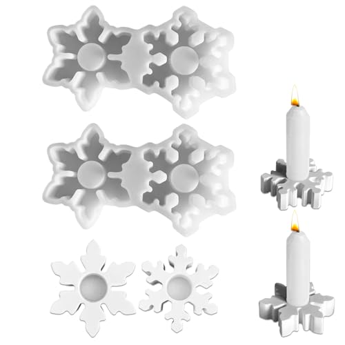 Skeadex Silikonform Weihnachten Schneeflocke, Schneeflocken Gießformen Kerzenhalter, Zwei Verbundene Schneeflocke Kerzenformen, DIY Halloween Thanksgiving Geschenk Herbstdeko (2pcs) von Skeadex