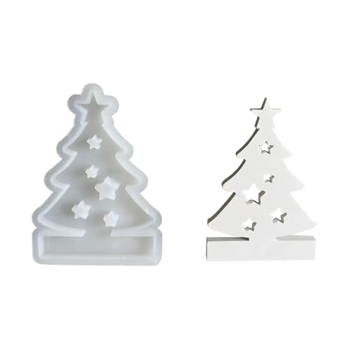 Weihnachts Silikonform Einschieber, Silikonform Elch Weihnachtsbaum mit Rundem Sockel, Silikon Gießform Kerzenhalter für Teelichter, Kerzenhalter, Halterung (Stern Ohne Sockel) von Skeadex