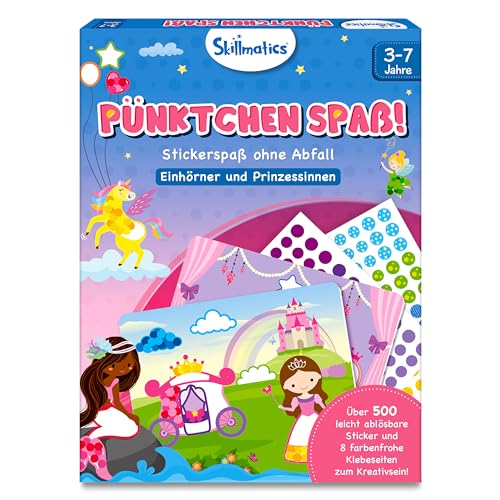 Skillmatics Bastelaktivität - Pünktchen spaß!, Stickerkunst ohne Saubermachen, Geschenke für Kinder von 3 bis 7, Vervollständige 8 Bilder voller Prinzessinnen & Einhörner von Skillmatics