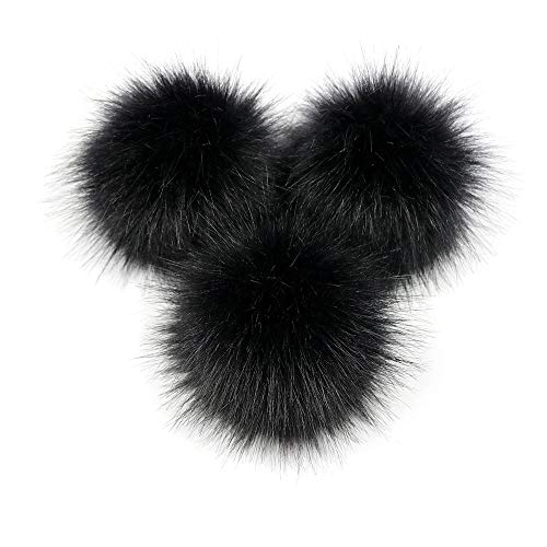 Pompons für Hüte DIY Pompons Ball zum Stricken von Hüten mit Druckknopf (schwarz (3 Stück) von Skingwa