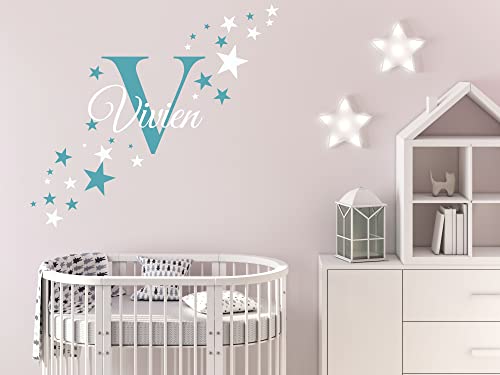 Skins4u Wandtattoo Kinderzimmer Wunsch Namen Sterne Punkte Set Punkte Türschild Baby Mädchen Junge personalisiert Wunschname Babyzimmer selbst gestalten individuell (Mit Großbuchstaben) von Skins4u