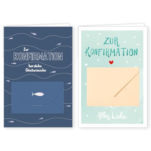 PremiumLine Glückwunschkarten zur Konfirmation 2 Stück mit Geldkuvert und Umschlag Konfirmationskarte 11,5 x 17 cm Geldkarte Klappkarte mit Spruch, innen Blanko | 2 Grußkarten von Skorpion