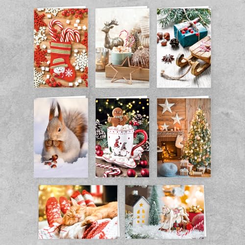 Skorpion PremiumLine Weihnachtskarten Set 16 Stück inkl. Briefumschlag Fotomotive Weihnachten Grußkarte ohne Text XMAS Klappkarte Winter Fotokarten Klappkarten von Skorpion