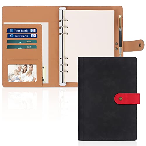 Skycase A5 Binder Notizbuch, 6 Löcher Loseblatt Binder mit Papier,PU Leder Budget Binder,Ringbuchordner Ringbinder Planer,A5 Ordner Portfolio,Ringbuch DIN A5,Notebook Cover mit A5 Füllpapier,Schwarz von Skycase