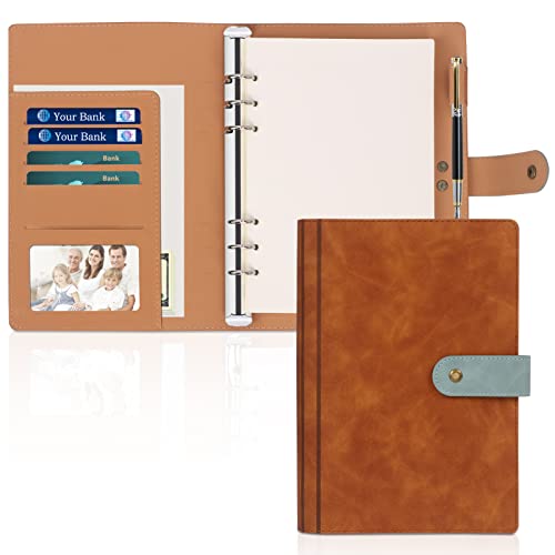 Skycase A5 Binder Notizbuch, 6 Löcher Loseblatt Binder mit Papier,PU Leder Budget Binder,Ringbuchordner Ringbinder Planer,A5 Ordner Portfolio,Ringbuch DIN A5,Notebook Cover mit A5 Füllpapier,Braun von Skycase