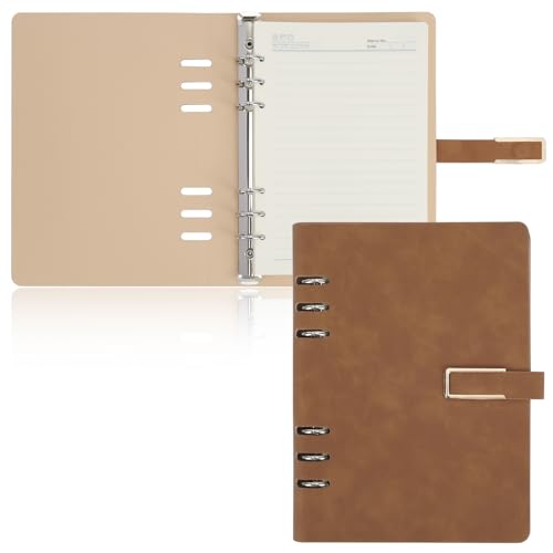 Skycase A5 Binder Notizbuch,a5 binder notizbuch ordner,ringbuch a5,ringbuch a5 nachfüllbar,6 Löcher Loseblatt Binder mit Papier, PU Leder A5 Binder,Notebook Cover mit A5 Füllpapier (Braun) von Skycase