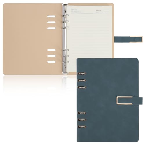 Skycase A5 Binder Notizbuch,a5 binder notizbuch ordner,ringbuch a5,ringbuch a5 nachfüllbar,6 Löcher Loseblatt Binder mit Papier, PU Leder A5 Binder,Notebook Cover mit A5 Füllpapier (Dunkelblau) von Skycase