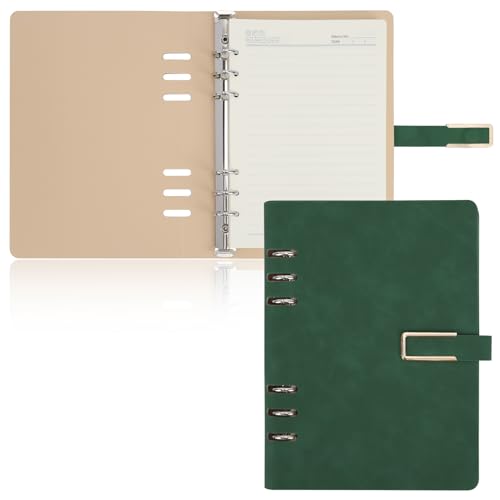 Skycase A5 Binder Notizbuch,a5 binder notizbuch ordner,ringbuch a5,ringbuch a5 nachfüllbar,6 Löcher Loseblatt Binder mit Papier, PU Leder A5 Binder,Notebook Cover mit A5 Füllpapier (Dunkelgrün) von Skycase