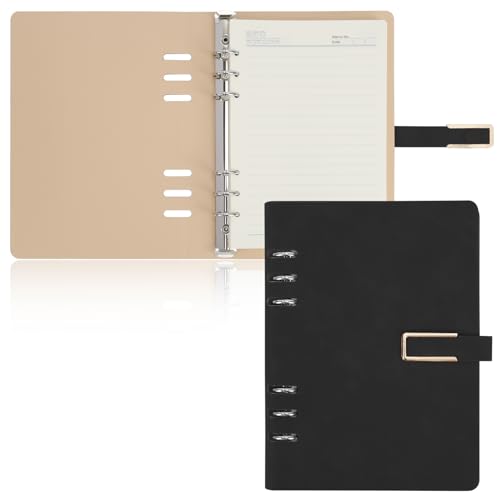 Skycase A5 Binder Notizbuch,a5 binder notizbuch ordner,ringbuch a5,ringbuch a5 nachfüllbar,6 Löcher Loseblatt Binder mit Papier, PU Leder A5 Binder,Notebook Cover mit A5 Füllpapier (Schwarz) von Skycase