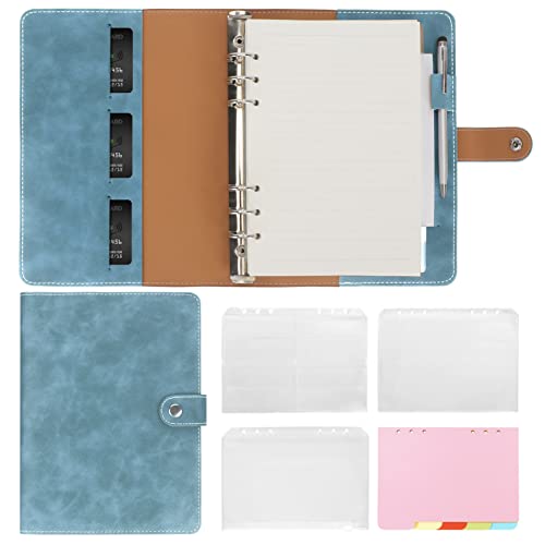 Skycase A5 Binder Notizbuch Ordner Portfolio,6 Löcher Loseblatt PU Leder,Ringbuchordner Ringbinder Planer,Ringbuch DIN A5 Tagebuch Ringbuchhülle mit Füllpapier/Bindertaschen/Papierblatt,Blau von Skycase