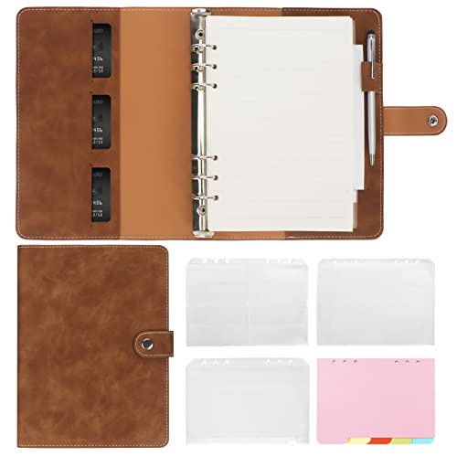 Skycase A5 Binder Notizbuch Ordner Portfolio,6 Löcher Loseblatt Binder PU Leder,Ringbuchordner Ringbinder Planer,Ringbuch DIN A5 Tagebuch Ringbuchhülle mit Füllpapier/Bindertaschen/Papierblatt,Braun von Skycase