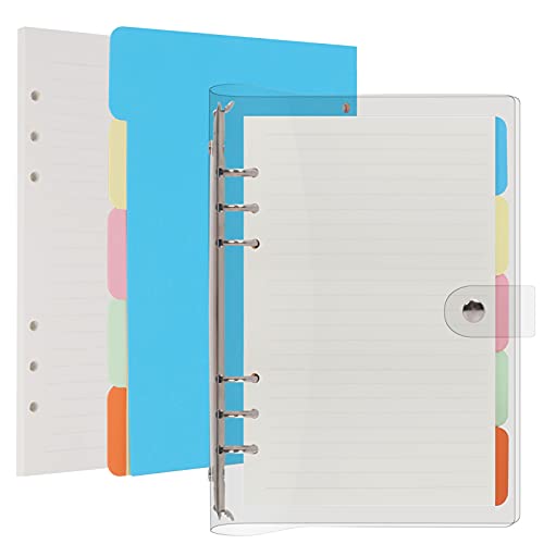 Skycase A5 Ringbuchhülle,Klare Notizbuch-Hülle mit A5-Füllpapier und 5 Index Register,weichem PVC, A5,6 Abheftlöcher,nachfüllbar, Notebook-Schutz, Ringbuch A5 für Büro von Skycase