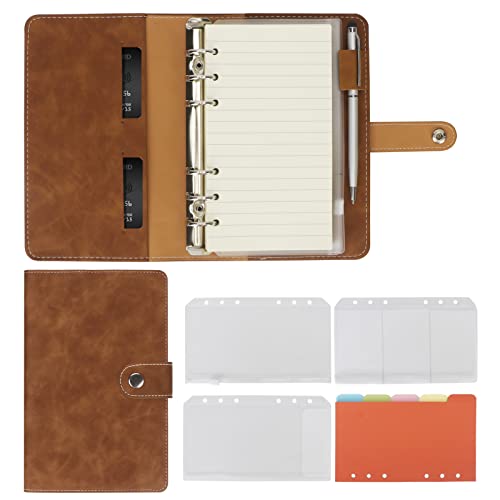 Skycase A6 Binder Notizbuch Ordner Portfolio,6 Löcher Loseblatt Binder PU Leder,Ringbuchordner Ringbinder Planer,Ringbuch DIN A6 Tagebuch Ringbuchhülle mit Füllpapier/Bindertaschen/Papierblatt,Braun von Skycase