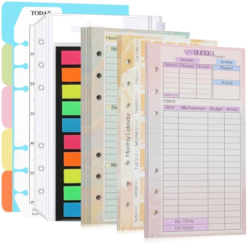 Skycase A6 Nachfüllpapier - Ringbuch A6 Nachfüllbar, 6 Löcher A6 Nachfüllpapier, A6 Papier Nachfüllpapiere Set (wöchentlich x 54 Blätter, Monatskalender x 14 Blätter, Budget x 14 Blätter, etc) von Skycase